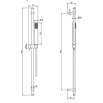 Душевая штанга с ручным душем и шлангом Fima Carlo Frattini Wellness 1500, чёрный матовый F2150NS