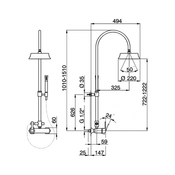 Настенная душевая система Cisal Cherie однорычажный смеситель для душа,верхний душ,ручной душ с держателем и шлангом, хром/черный матовый CH0040546T
