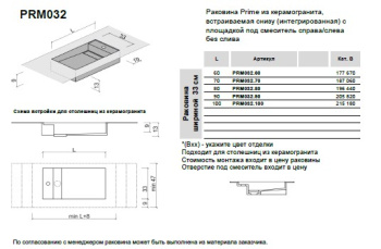 Раковина Brenta Prime 100х33 см из керамогранита встраиваемая снизу (интегрированная) PRM032.100