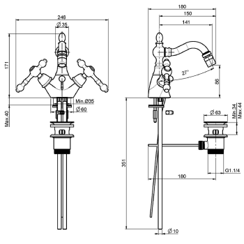 Смеситель для биде Fima Carlo Frattini Epoque на 1 отверстие, с вращающимся изливом, с донным клапаном, бронза F5062BR