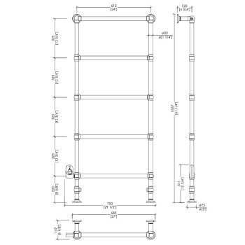 Полотенцесушитель электрический напольный Devon&Devon Baccus 75х15.7хh155.7 хром термостат, ХРОМ - смонтирован слева SX PRB7CRELSX/CR