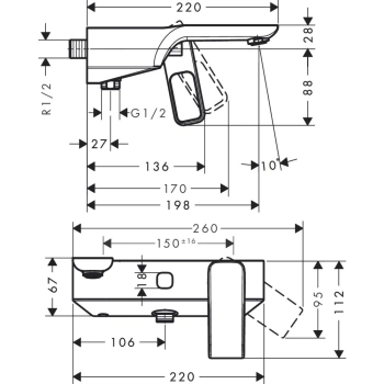 Axor Urquiola Смеситель для ванны, настенный, один источник, без донного клапана, цвет: сталь 114208