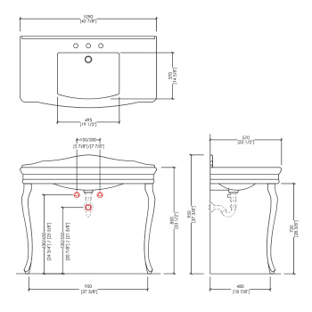 Консоль Devon&Devon Colette 109х57хh85/95 керамич. раковина. c 1отв белый с 2-мя ножками хром DECOLETTEBI1FGCR