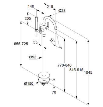 Смеситель для ванны и душа, Kludi, Nova Fonte Puristic, цвет-черный матовый