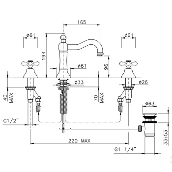 Смеситель для раковины Nicolazzi Nuova Brenta на 3 отв N.BRENTA 2509GB