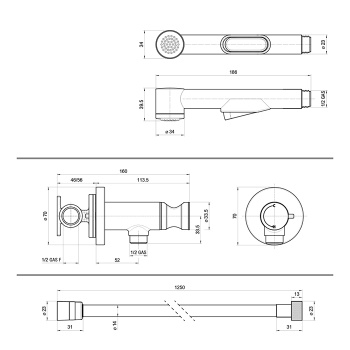 Bossini Macan Гигиенический душ с прогрессивным смесителем, лейка пластиковая, шланг Cromolux, цвет: