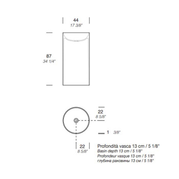 Раковина Noorth Milldue Edition Tube d44xh87 напольная из CRISTALPLANT ,слив в пол, без отв для смесителя, белый матовый 7300*0 Bianco Opaco