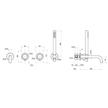 Смеситель для душа QuadroDesign Source на 2 потребителя с изливом цвет Steel 1369.00AS