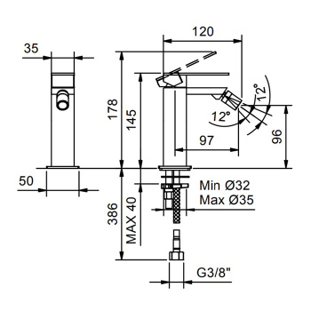 Смеситель для биде Fantini Mint 1 отв., без донного клапана, нержавеющая сталь 34 93 F008WF