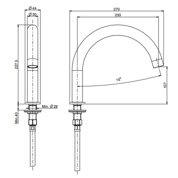 Излив для монтажа на борт ванны Fima Carlo Frattini Spillo Steel на длина 230, INOX F2943INOX