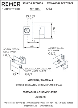 Смеситель для душа Remer   Qubika хром Q63