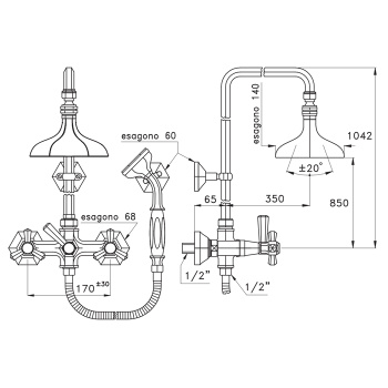 Душевой комплект Stella Eccelsa 3284/33: смеситель, верхний+ручной душ, золото 24К EC 02514 AU00
