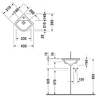 Раковина Duravit Starck 3 44 0752440000 угловая Белая