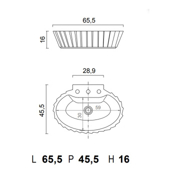 Раковина Oasis Plisse 655х455х160 для установки на столешницу, с 3 отверстиями для смесителя, в комплекте с незапираемым донным клап, белый 0LVBSPC00000001 (0PILAOVBI3) (с мебелью)