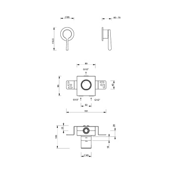 Смеситель для душа Fantini Torino на 1 выход хром, наружная часть, 58 02 L963B