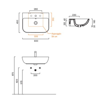 Раковина 60×45 Catalano Italy с 1 отверстием Bianco lucido 0720601001