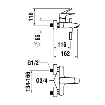 Laufen Laurin смеситель для ванны-душа настенного монтажа,  с ручным душем Stella D80 мм, шланг ПВХ 1600 мм, цвет хром