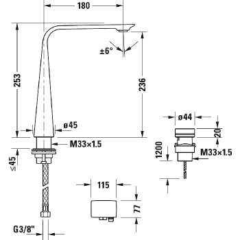 Смеситель для раковины Duravit D.1 D11110008010 электронный с питанием от сети, хром