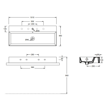 Раковина накладная Alice Spy 101x46хВ13,5, с отверстием под смеситель, белый глянцевый, 34350101