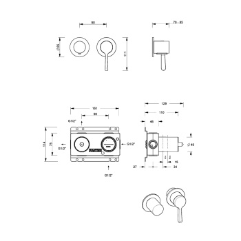 Смеситель для душа Fantini Torino на 2 выхода хром, наружная часть, 58 02 L981B