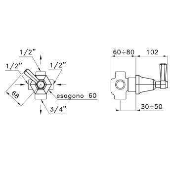 Встраиваемый переключатель для ванны/душа Stella Eccelsa 0/150, золото EC 01200 AU00