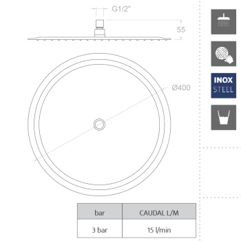 Лейка верхнего душа Ramonsoler круглая нержавеющая сталь RM400