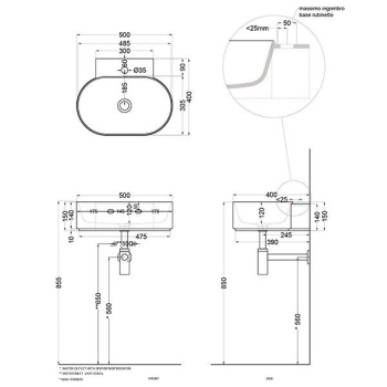 Раковина подвесная Cielo Mare MRLS50 PM 50 см серый