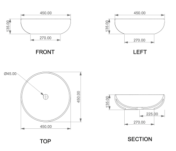 Раковина накладная 45 см GSG Ceramic Design Easy EALAVRO45000 белый глянцевый