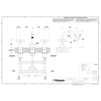 Смеситель для биде Ritmonio Diametro35 Cross хром PR53BE202CRL