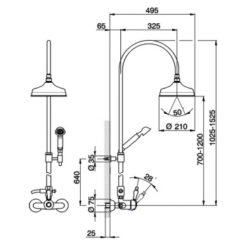 Душевой комплект Cisal Arcana Empress смеситель, стойка с верхним душем, лейка+шланг, золото EM00405024