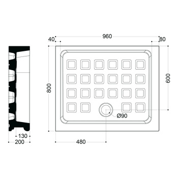 Поддон прямоугольный Kerasan Retro 80х96, DX, диаметр слива 90, белый 133601