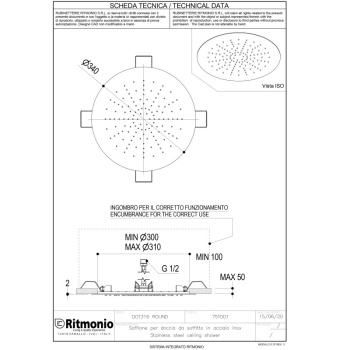 Верхний душ Ritmonio Shower D34 см нержавеющая сталь 75T001INOX