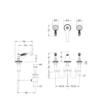 Смеситель для раковины Devon&Devon Black Diamond BLD76CR с декоративными элементами черного, хром