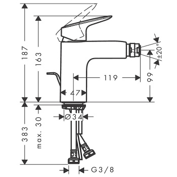 HG Logis Смеситель для биде, однорычажный 100, цвет матовый черный