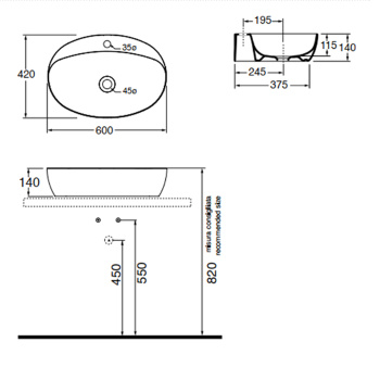 Раковина накладная Azzurra Elegance Circle 60х42х14см с 1 отв. под смеситель, carbone ELLA060420CMCA*1