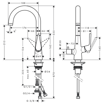 Смеситель для кухни hansgrohe Talis M51, 220, 1jet 72811000 с запорным вентилем
