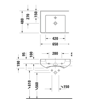 DURAVIT Bento Starck Box  Раковина подвесная 650х480мм,, с 1 отв под смеситель, HygieneGlaze, белый глянцевый