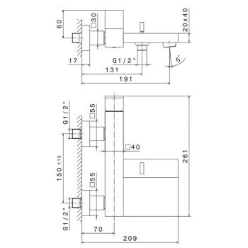 Смеситель для ванны FUTURA настенный дивертором ванна/душ Kerama Marazzi без лейки, черный матовый 66440KM.01.093