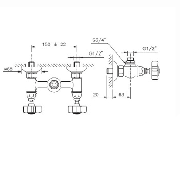 Смеситель для душа Nicolazzi P.M. Blanc на 2 отверстия, вывод сверху 1/2 (без шланга и лейки), ручки белая керамика, бронза 1425DB78