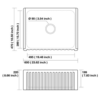 Раковина керамическая кухонная Kerasan Hanna Glasse Hampshire 600x470x220 , без сифона, белый 546001