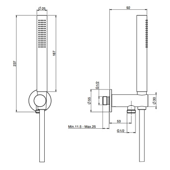 Душевой гарнитур Fima Carlo Frattini Set Doccia ручной душ с держателем и шланогом 150, чёрный матовый F2287/4NNS