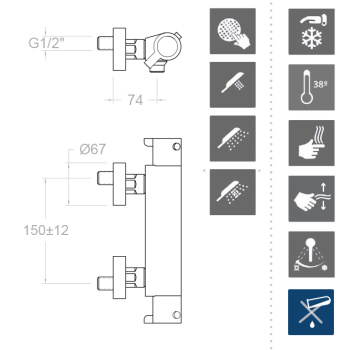 Смеситель термостатический Ramonsoler Drako для ванны с душевым комплектом 333402T3