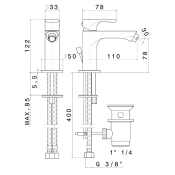 Смеситель для биде OLE однорычажный с донным клапаном Kerama Marazzi черный матовый 69425KM.01.093