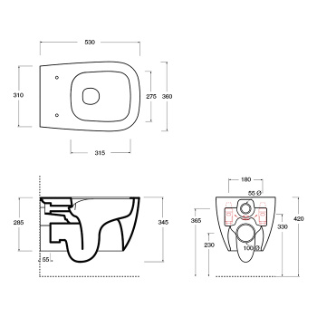 Унитаз подвесной Alice Wunder 45000101SET смыв aliflush+, крепеж, белый глянцевый