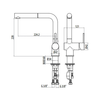 Смеситель для кухни однорычажный Gattoni Modern с поворотным изливом, с выдвижным душем, хром 4070/PCC0