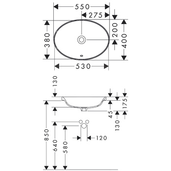 HG Xuniva D Раковина встраиваемая 550х400, с переливом, белый