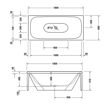 Акриловая ванна Duravit XViu 180x80 700443000B20000