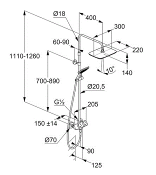 Kludi Cockpit Explorer Душевая стойка с верхним душем,ручным душем , хром\белый