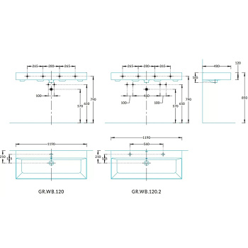 Раковина GRANDE подвесная Kerama Marazzi 12048x16 5, с 1 отв.под смеситель, с крепежом, с переливом, белая глянцевая GR.wb.120