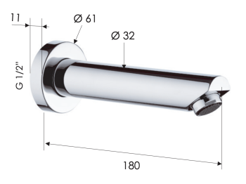 Излив настенный 18 см Remer Minimal 91MNO, черный матовый